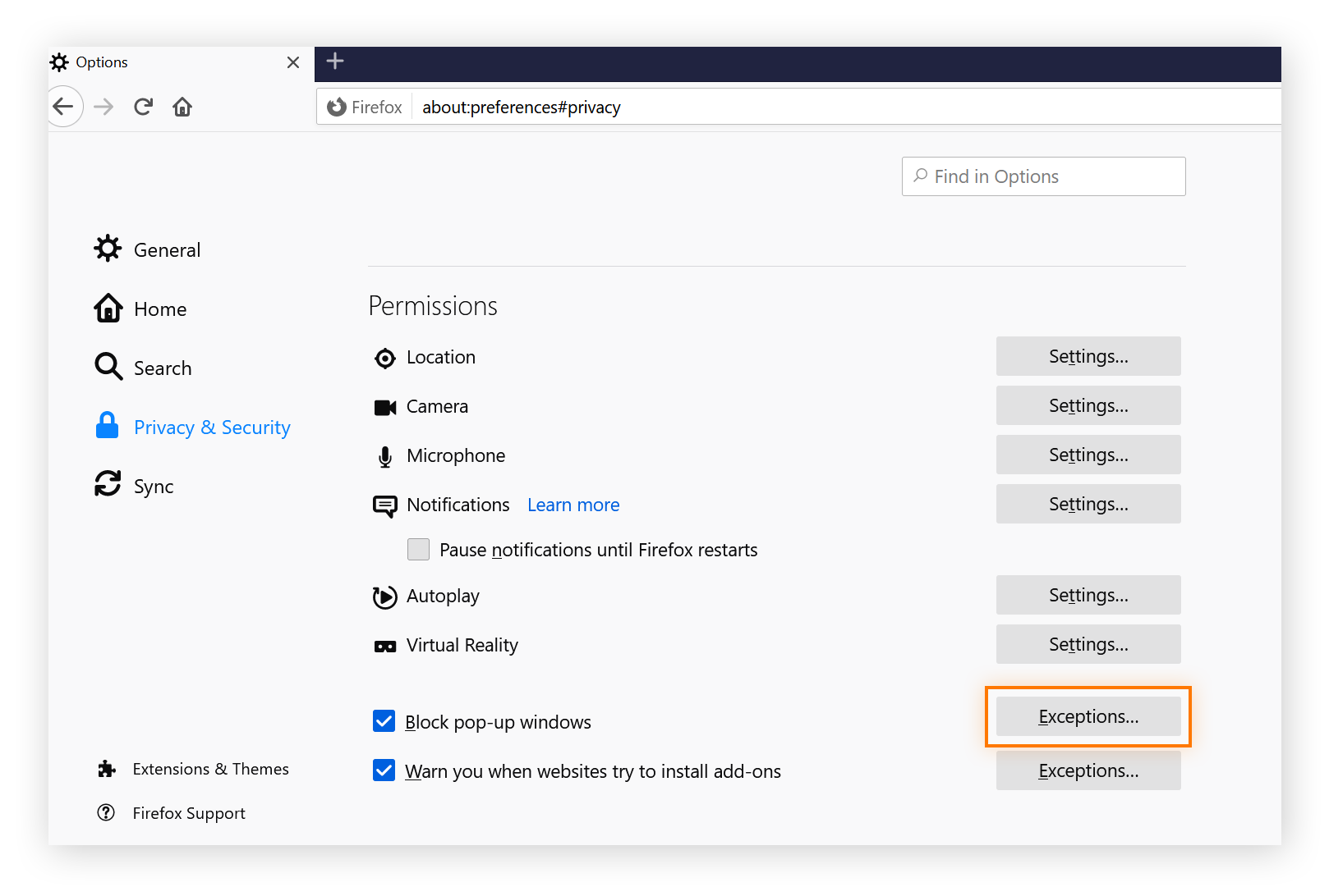How to allow block pop ups on firefox avast